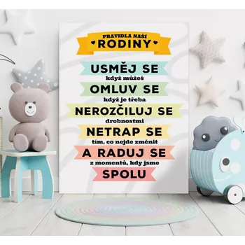 Plechová cedule Sablio Dárková cedulka Pravidla naší rodiny: 30x40 cm