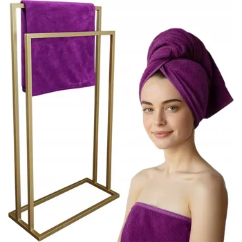 Věšák STOJAN NA RUČNÍKY 2 RAMENA Stojací věšák do koupelny zlatý SVAŘOVANÝ