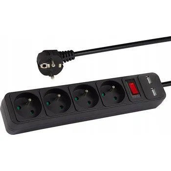 Napájecí kabel Prodlužovací Kabel PR-470WSP/USB 4 Zásuvky + USB s uzemněním 5m 3x1,5mm