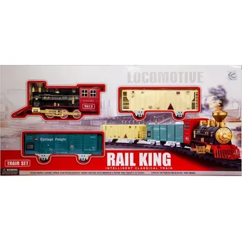 Vláček a vláčkodráha VLÁČKODRÁHA NA BATERIE S VLAKEM, ZVUKEM, SVĚTLEM A PÁROU, SADA 12 DÍLŮ