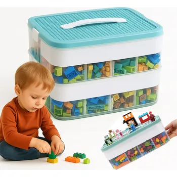 úložný prostor na hračky KONTEJNER NA HRAČKY ORGANIZÉR KRABIČKA KOSTKY LEGO 2 PATROVÁ RUKOJEŤ DA326A
