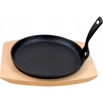 Pánev Litá pánev na dřevěném prkénku pro servírování pokrmů, horký talíř Sizzler