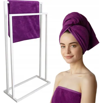 Věšák STOJAN NA RUČNÍKY 2 RAMENA Stojanový věšák do koupelny bílý matný SVAŘOVANÝ