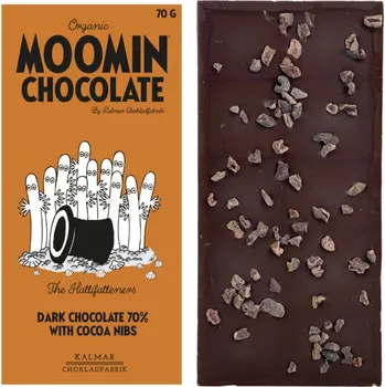 Čokoláda Kalmar Chokladfabrik Bio čokoláda Hattifatteners 70% / kakaové nibs