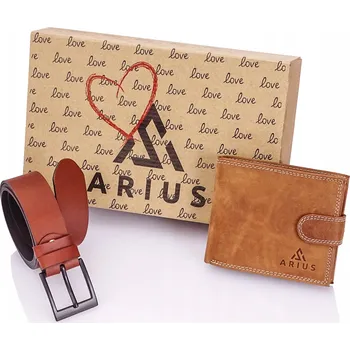 Peněženka Pánská kožená sada hnědá Arius Kožená pánská peněženka a kožený Pásek k džínám