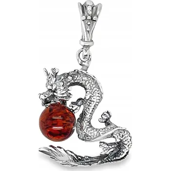 Přívěsek Přívěsek stříbrný s jantarem KOULE DRAK ČÍNSKÝ PŘÍVĚSEK ze stříbra FILM
