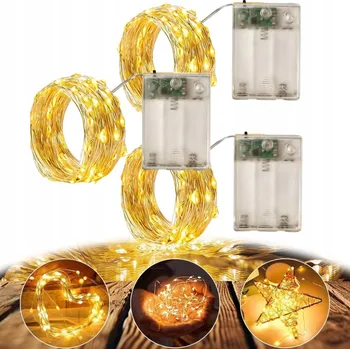 Vánoční dekorace DRÁTKOVÉ SVĚTELNÉ ŘETĚZY 3m 50 LED TEPLÁ BÍLÁ NA BATERIE K DEKORACI A STROMEČEK