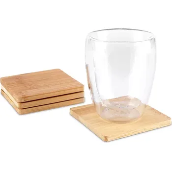 Bambusové podtácky pod sklenice 9,7 cm, sada 4 ks