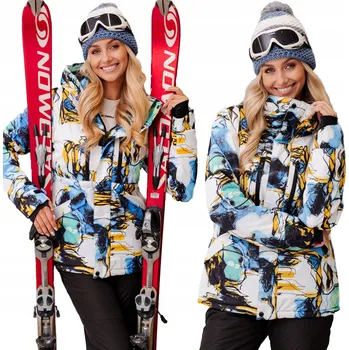 BAREVNÉ ZIG ZAG ZIMNÍ LYŽAŘSKÁ BUNDA NA SVAH NA LYŽE DÁMSKÁ TEPLÁ L