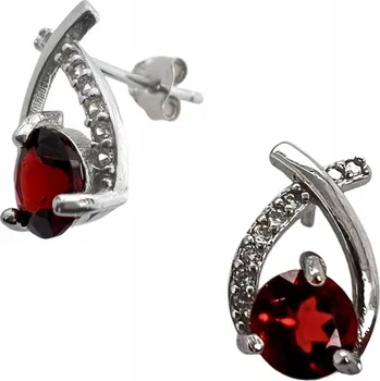 Náušnice ELEGANTNÍ DÁMSKÉ STŘÍBRNÉ NÁUŠNICE GRANÁT ZIRKONY PUZETKY RYZOST 925