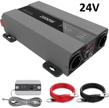 Měnič napětí Měnič napětí z 24/230V 2000W, porty USB, PD 30W, vzdálený vypínač, čistý sinus, stříbrný