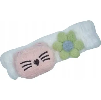 Čelenka Kosmetická čelenka měkká froté kočka s kytkou bílá