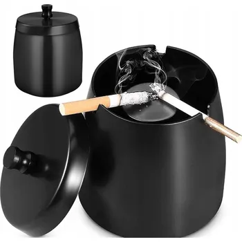 Popelník Popelník kovový s víkem na terasa balkon, černý