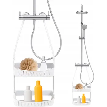 Koupelnový nábytek BÍLÁ ZÁVĚSNÁ POLIČKA DO KOUPELNY NA SPRCHOVÝ KOUT, PLASTOVÁ