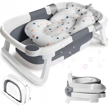 koupací vanička PRIMABOBO Skládací vanička OLA SE STOJANEM, vanička s teploměrem + polštář ŠEDÁ