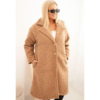 Kesi Dámský kabát Plus Size s vlnou a velkým límcem Barva: Béžová, Velikost: UNI