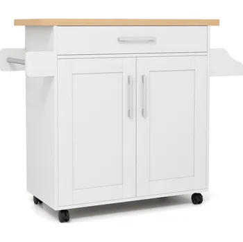 Servírovací stolek Kuchyňský vozík s deskou Mobilní kuchyňský ostrůvek, bílá barva