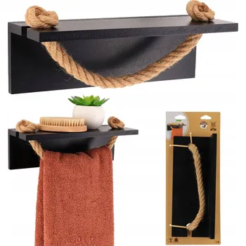 Věšák Nástěnný věšák na ručníky do koupelny AKÁCIE LOFT s poličkou na drobnosti
