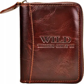 Peněženka Hnědá KOŽENÁ Pánská Peněženka na ZIP Vertikální WILD Hnědá