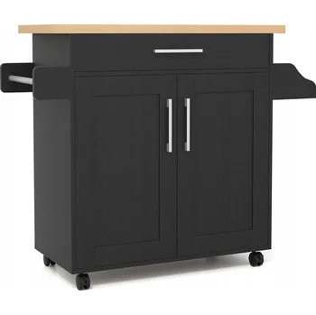 Servírovací stolek Kuchyňský vozík s deskou Mobilní kuchyňský ostrůvek černý