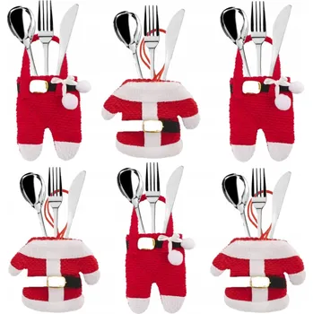 Příbor OBAL NA POUZDRO NA PŘÍBORY VÁNOČNÍ OBLEČENÍ KALHOTY A BUNDA 6 KS. KOMPLET