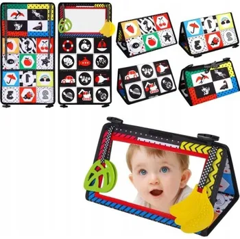 Hračka pro nejmenší Senzorická Hračka s kontrastní knihou a zrcátkem pro miminka vzory