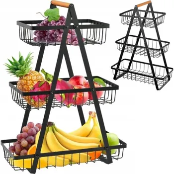 Stojan na ovoce a zeleninu, ocelový koš, patrová mísa na ovoce, 3 police