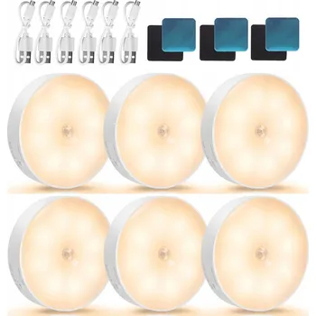 Noční světlo USB BEZDRÁTOVÁ NOČNÍ LAMPA S ČIDLEM POHYBU 6 KS TEPLÉ SVĚTLO