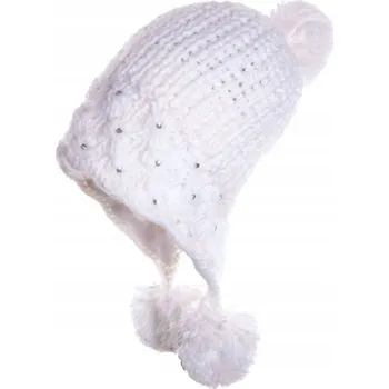 Čepice Dívčí čepice ušanka s kamínky a bambulí bílá Ambra, vel. 60
