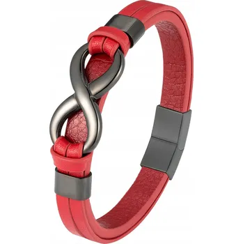 Náramek INFINITY červený pánský kožený náramek délka 19cm