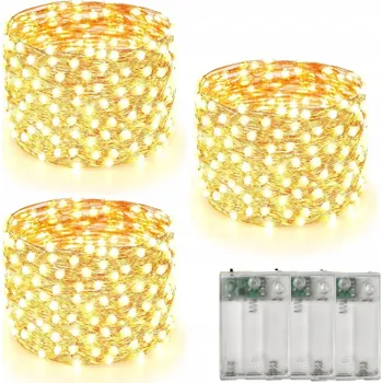 Vánoční dekorace 3x LED LAMPIČKY DRÁTEK 5 METRŮ 50 LED NA BATERIE MIKRO SVĚTÝLKA BÍLÁ TEPLÁ