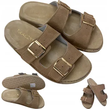 Dámské pantofle TRACZYK NAZOUVÁKY POHODLNÉ PŘÍRODNÍ KŮŽE BÉŽOVÉ Nastavitelné ortopedické vel.43