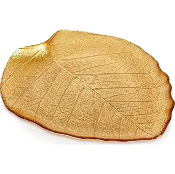 Talíř Skleněný zlatý talíř ve tvaru listu 27,5 × 24 cm