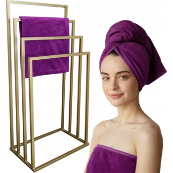 Věšák STOJAN NA RUČNÍKY 4 RAMENA Stojací věšák do koupelny zlatý SVAŘOVANÝ