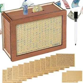 Obraz Dřevěná pokladnička, opakovaně použitelná 500€-10000€