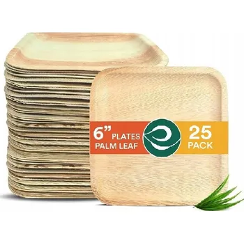 Jednorázové nádobí Talíře z palmových listů, biologicky rozložitelné, čtvercové 15 cm ECO SOUL 25 ks
