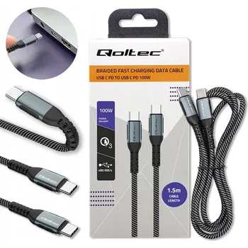 Datový kabel Kabel Qoltec USB-C - USB-C 1,5 m černý