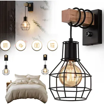 Nástěnné svítidlo Nástěnná lampa INDUSTRIAL E27, dřevěná, LED