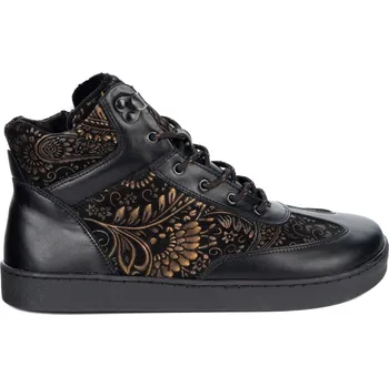 Dámská zimní obuv BAREFOOT dámské zimní boty 201MP zateplené kožené černé s květinami velikost 39