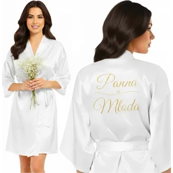 Podprsenka Szlafrok panna młoda biały ślubny satynowy pro nevěsty na focení dámský L