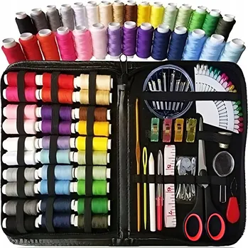 Nástroj na niť a příze Šicí sada XL, organizér na šití, jehly, nitě, zavírací špendlíky, pouzdro, 112 dílů