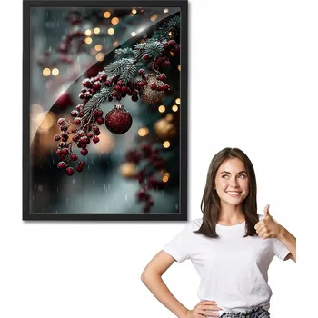 Obraz Obraz s rámem, vzor VÁNOČNÍ VĚTVIČKA, černý rámeček 30x40 na zeď, do obýváku