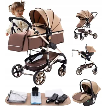 Kočárek DĚTSKÝ MULTIFUNKČNÍ KOČÁREK 3V1 S HLUBOKOU KORBOU, AUTOSEDAČKOU A SPORTOVNÍ VERZÍ, HOUPACÍ, ZATEPLENÝ