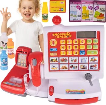 Hra na obchod Interaktivní Pokladna pro Děti se Skenerem, Kalkulačkou, Bankovkami a Příslušenstvím