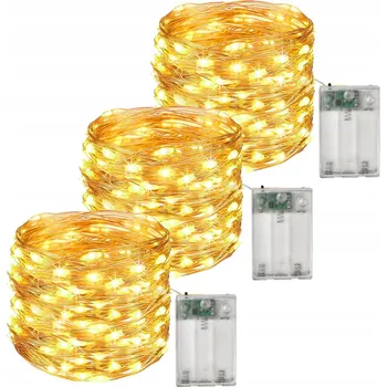 Vánoční dekorace 3x LED drátková světla 5M 50 LED teplá bílá na baterie - mikro světýlka