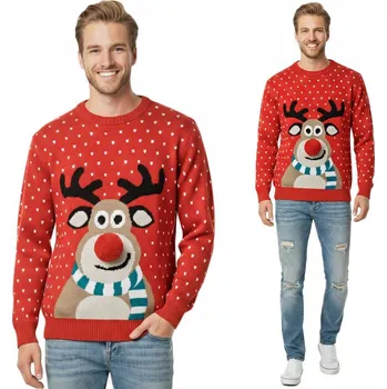 Pánský svetr Pánský vánoční svetr s motivem soba v šále s 3D bambulkou červený R XS