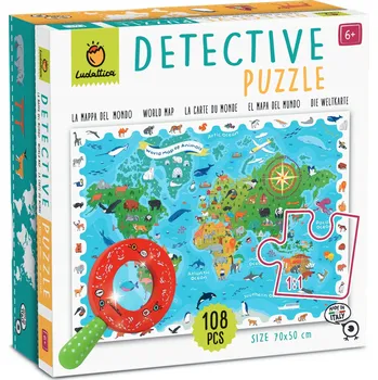 Puzzle LUDATTICA: Detektivní puzzle hra – MAPA SVĚTA se ZVÍŘATY