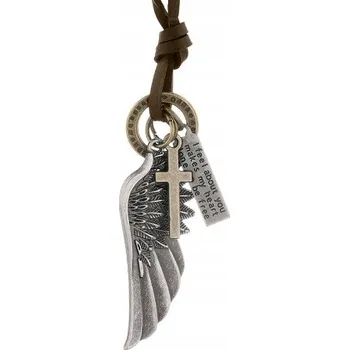 Náhrdelník Pánský kožený náhrdelník na řemínku se stříbrným přívěskem křídla