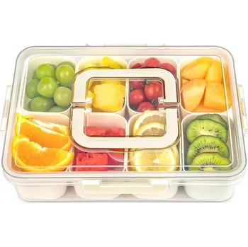 Svačinový box SVAČINOVÝ BOX S 8 PŘIHRÁDKAMI, PŘENOSNÝ, PRŮHLEDNÝ, S VÍKEM