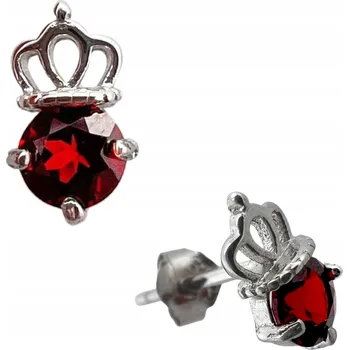 Náušnice MALÉ DÁMSKÉ STŘÍBRNÉ NÁUŠNICE KORUNKA S GRANÁTEM ČERVENÉ PECKY STŘÍBRO 925